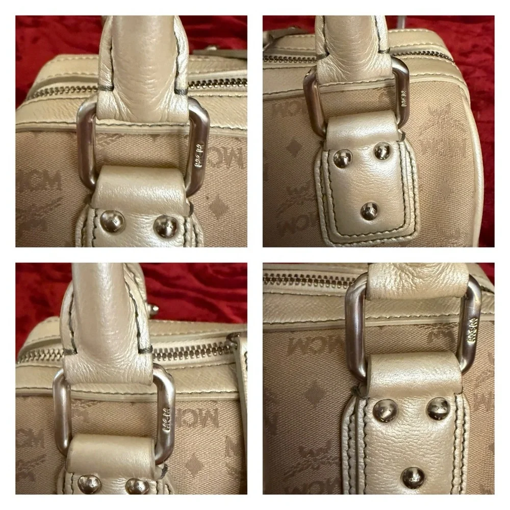 MCM Cream Satchel Bag with detachable tassel
